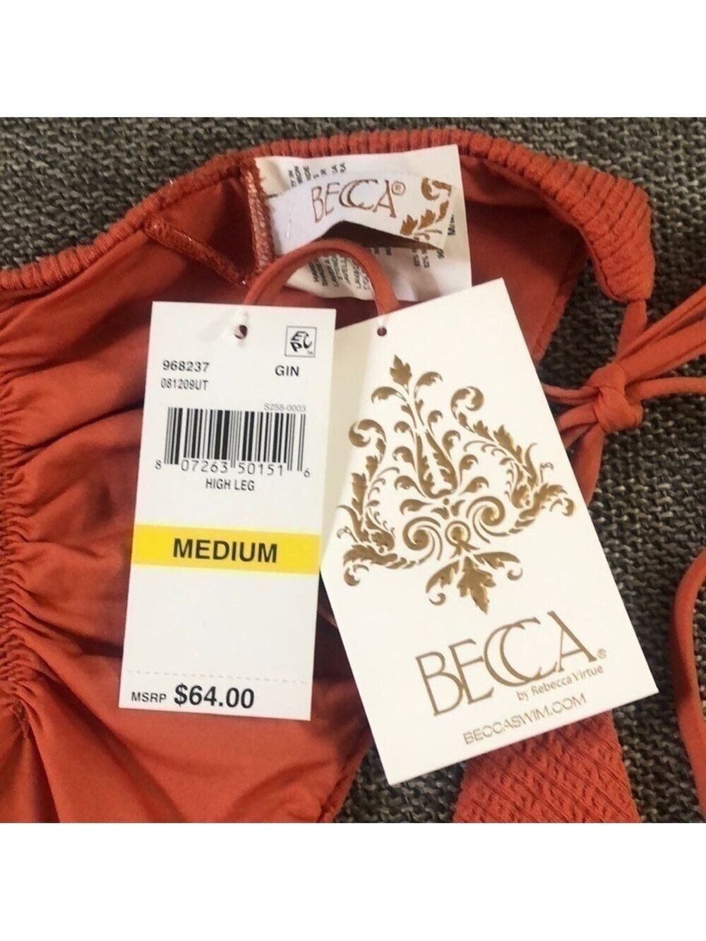 Women’s BECCA Beccaswim Pucker Up Tie Side Swim Bottom Swimwear Ginger M - Picture 11 of 15